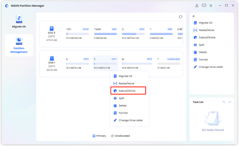 select a partition that you want to extend
