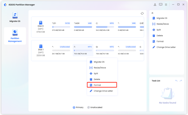 select a partition to format