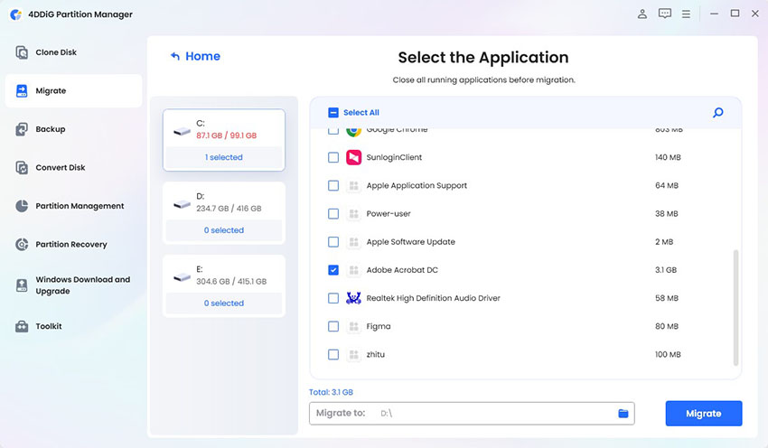 select program and target drive