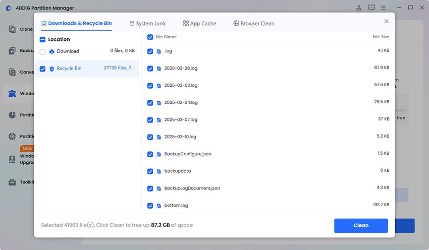 click clean after selecting