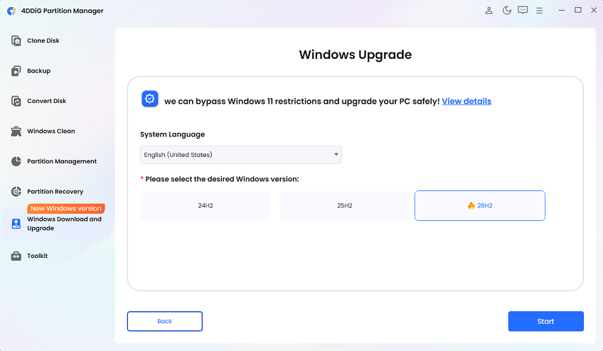 select language and windwos version
