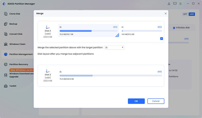 select partition to merge