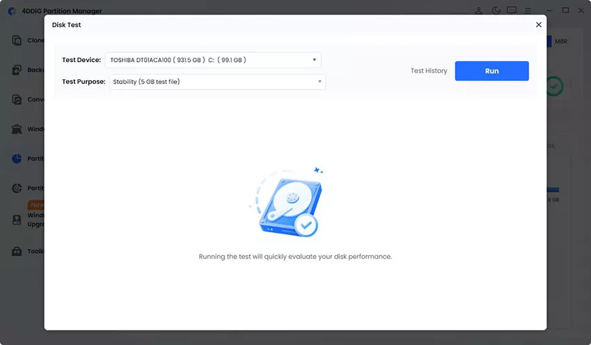 select disk to test stability