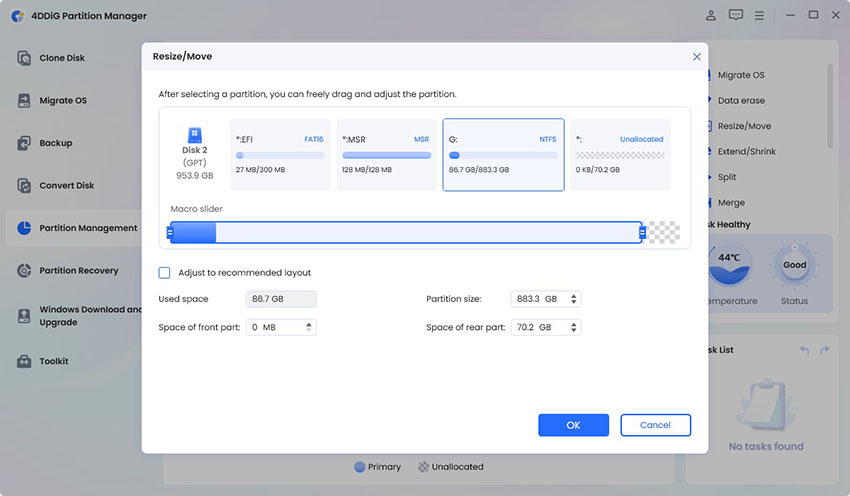 resize partitions