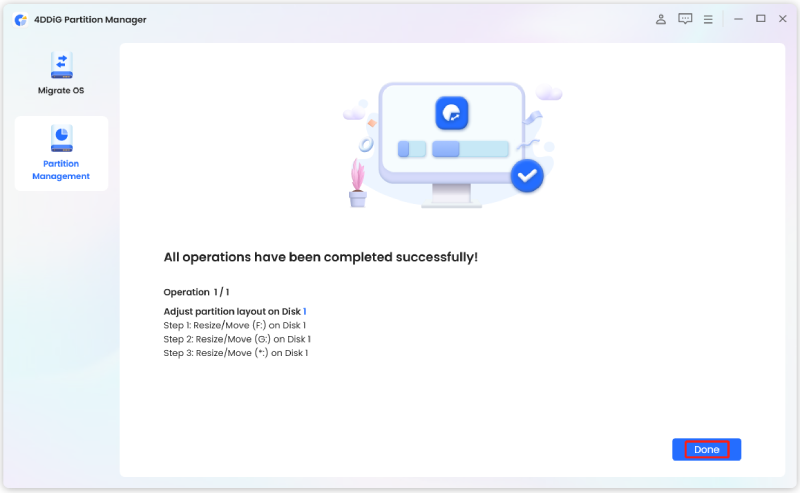 shrink the partition successfully