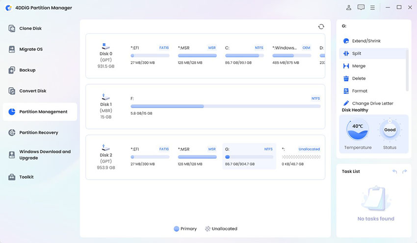 select partition to split