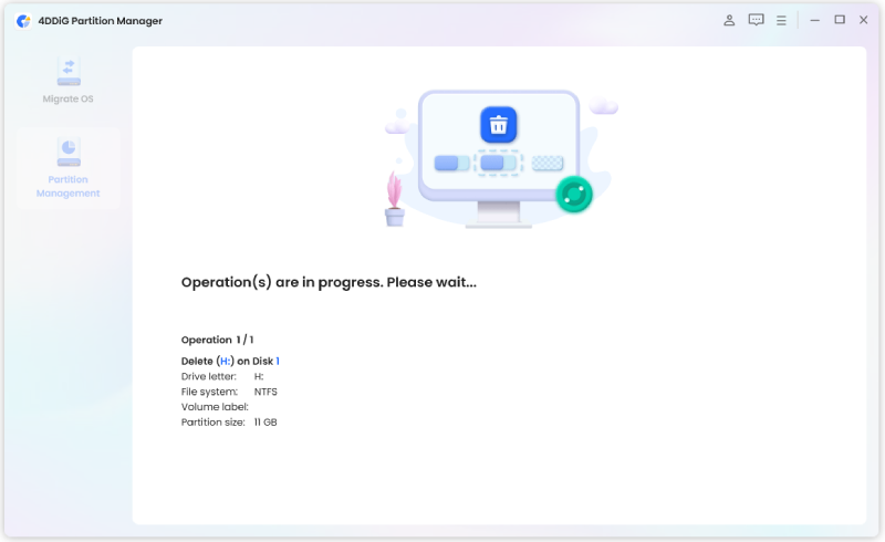 start deleting the partition