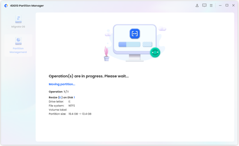start resizing the partition