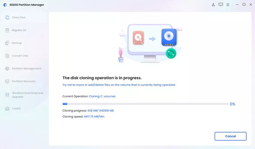 the disk cloning operation is in progress