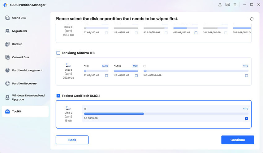 choose the drive to wipe from lenovo