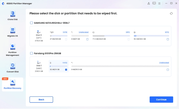 Select the disk partition