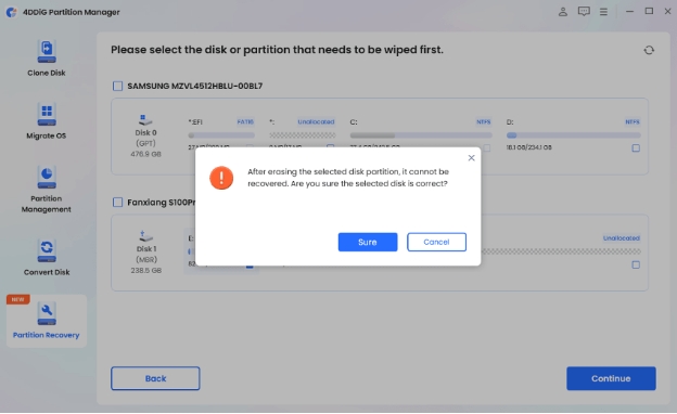 Date will be erased message