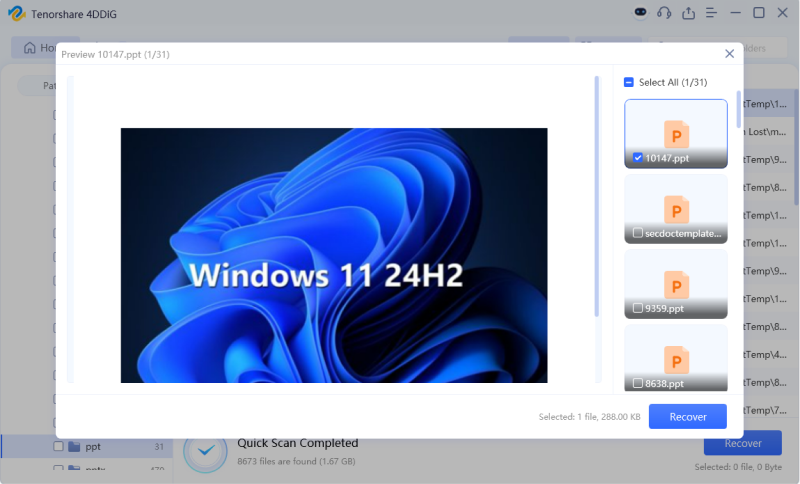預覽並從本機磁碟中還原檔案