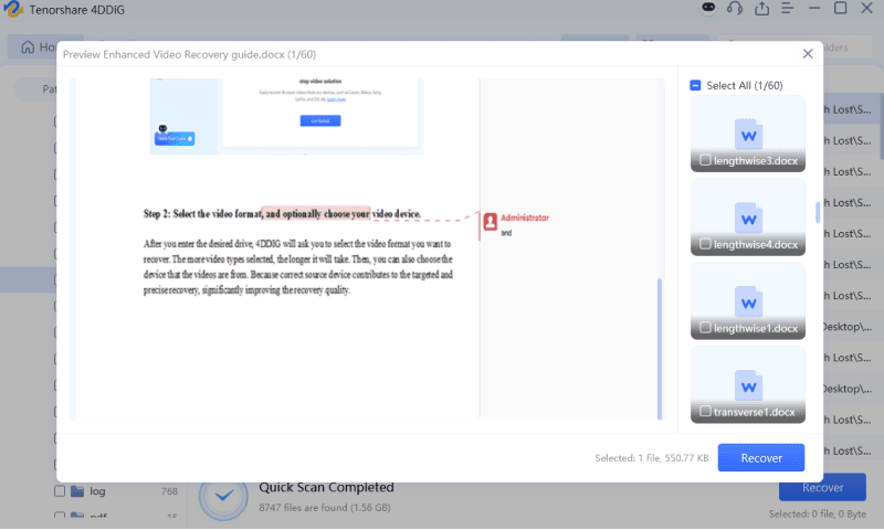 preview the recoverable word document