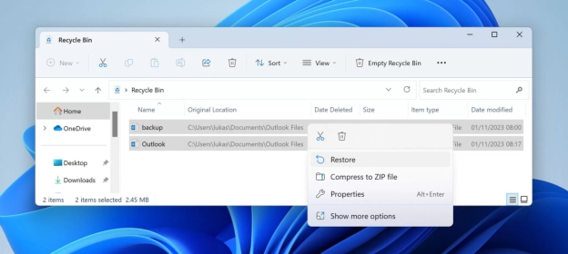 press on the restore button