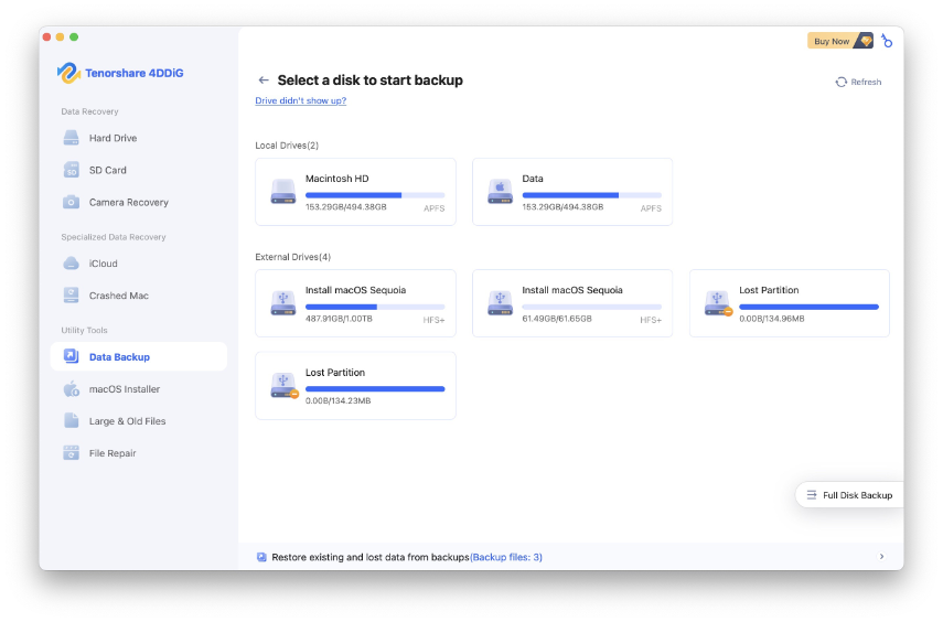 select a disk to backup