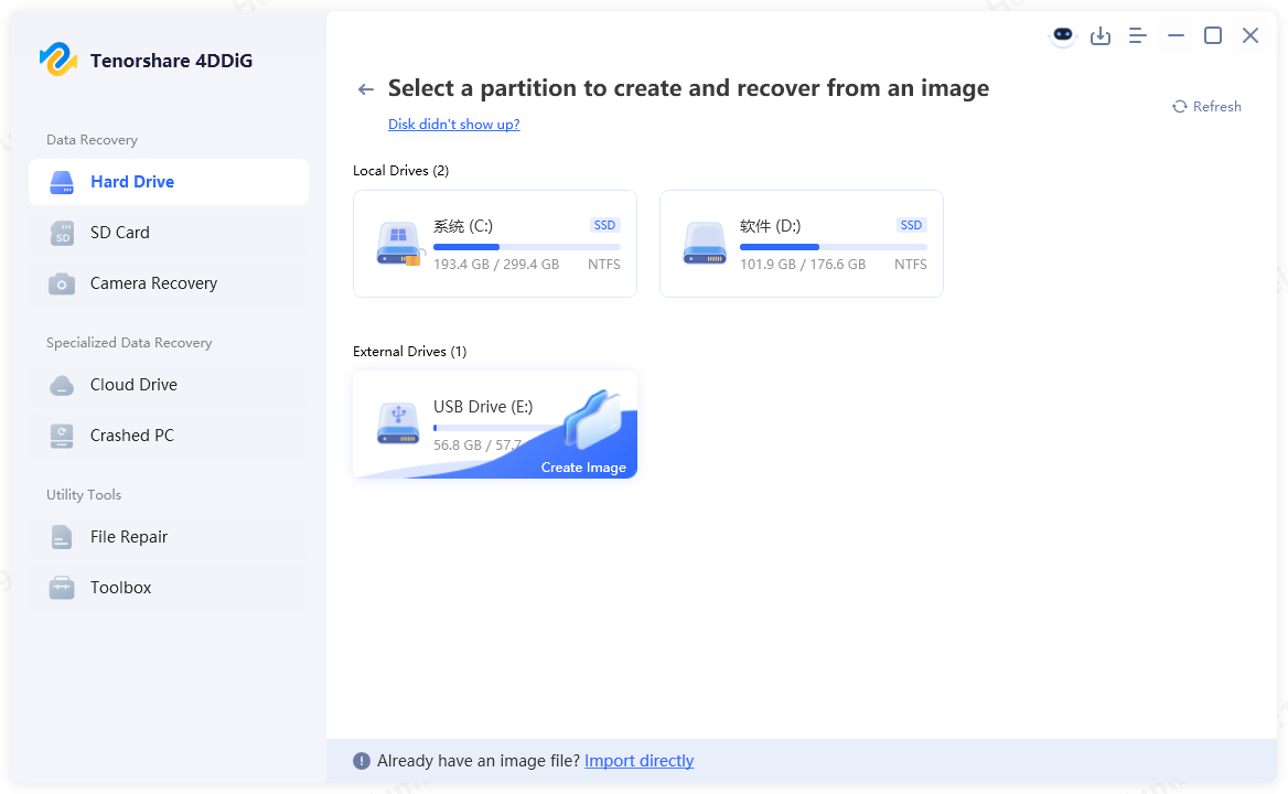 select a partition to create image