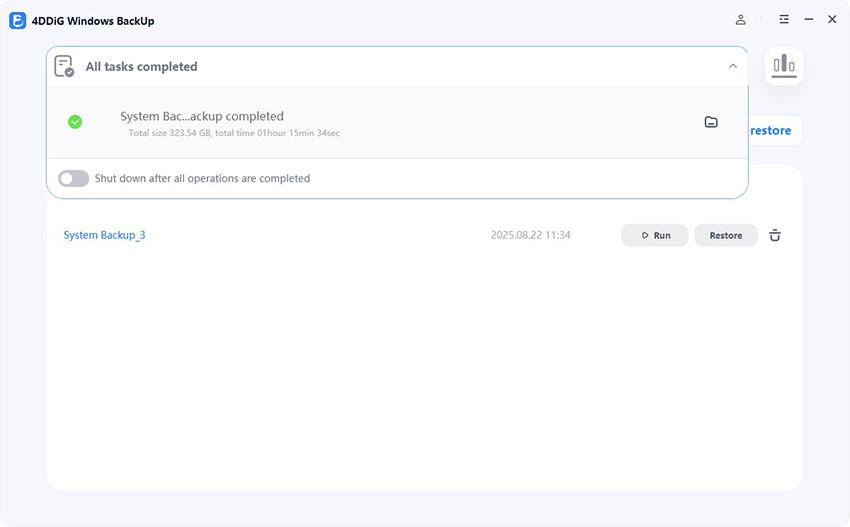 backup process completed