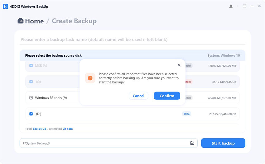 confirm backup task