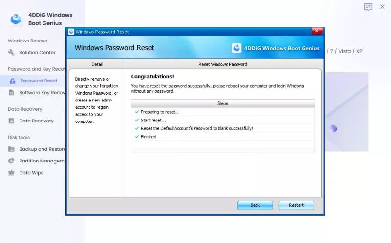 reset windws password successfully