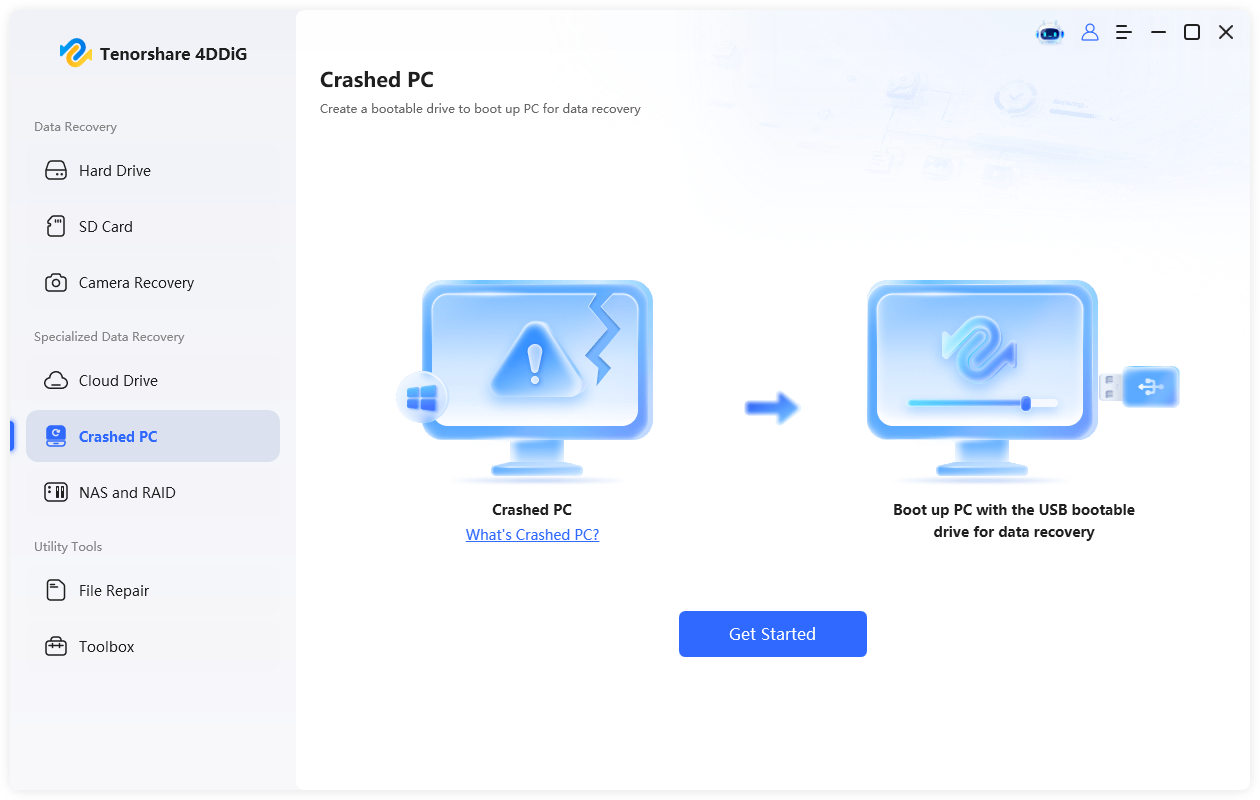 choose crashed pc feature in 4ddig