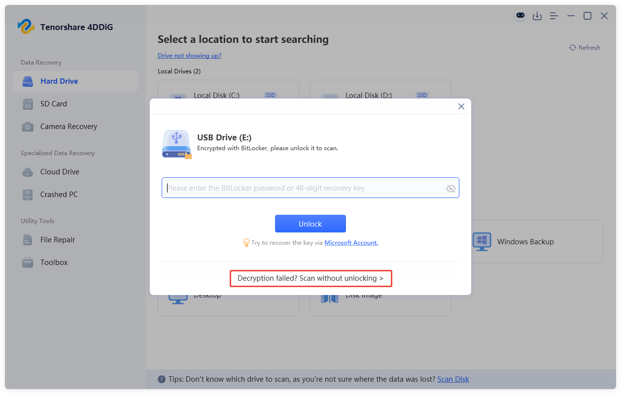 choose scan without unlocking option