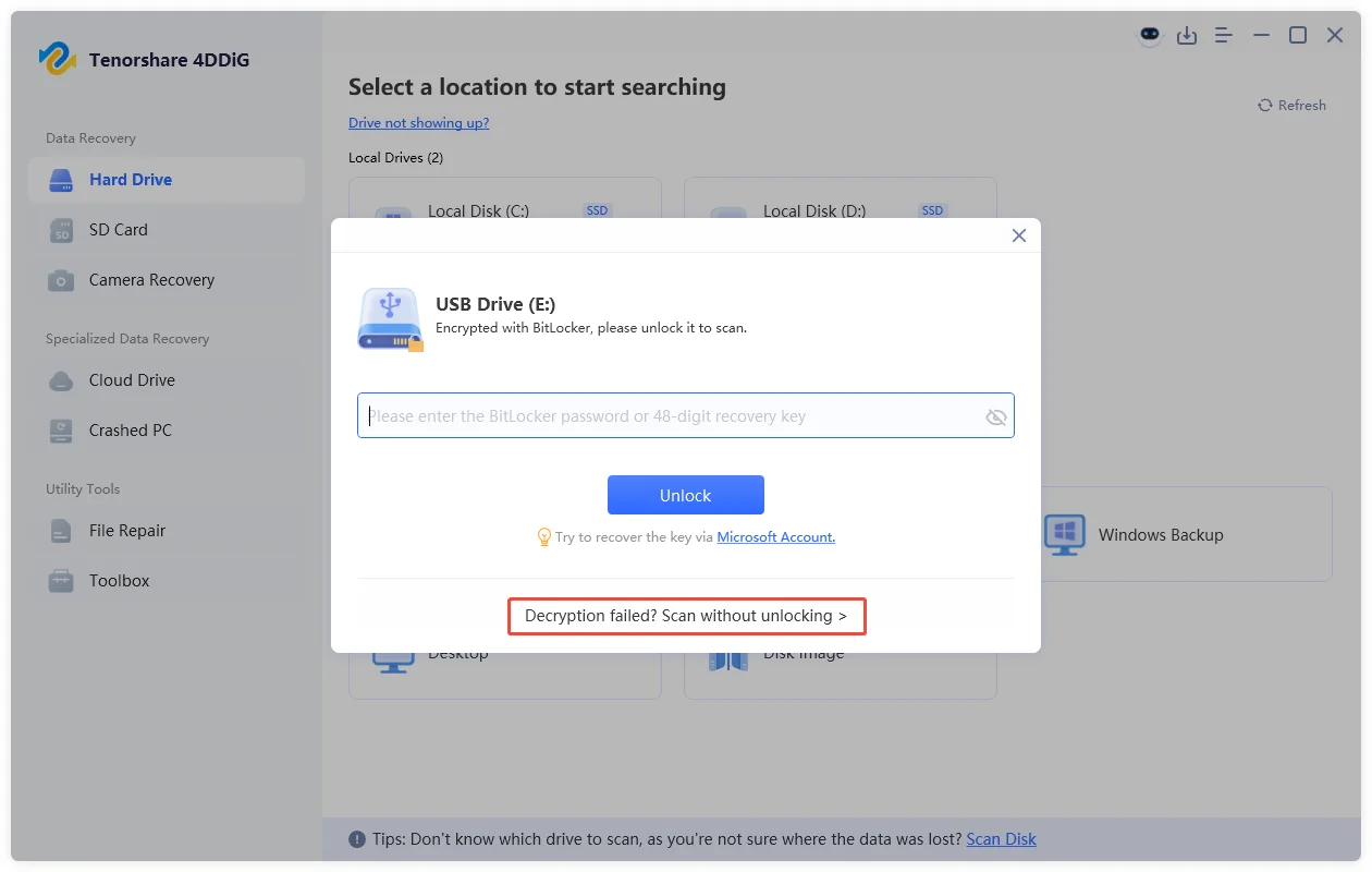 choose scan without unlocking