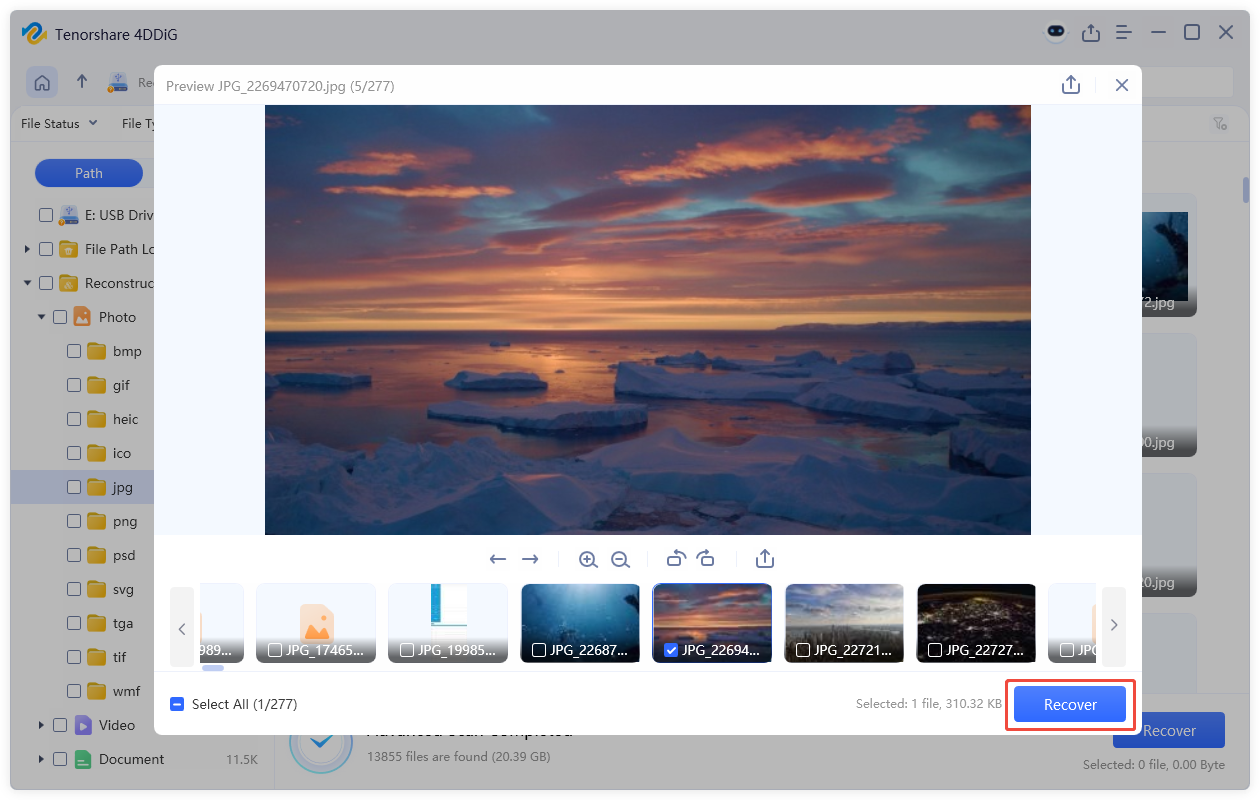 click recover button