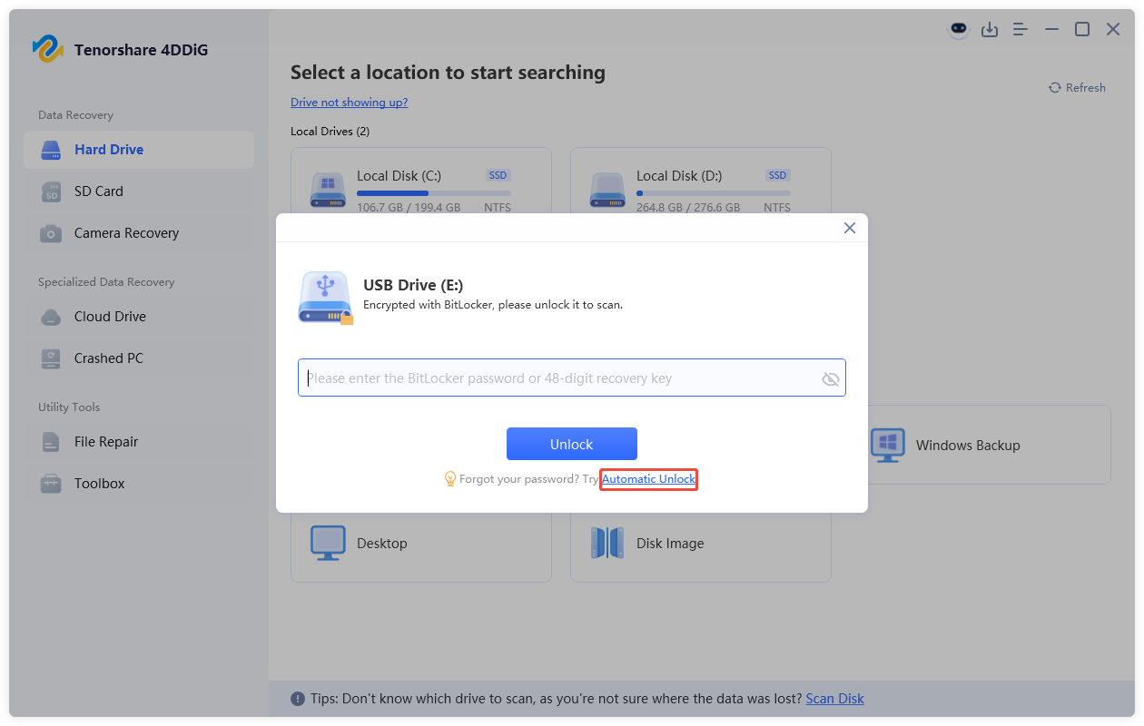 enter password to unlock the drive