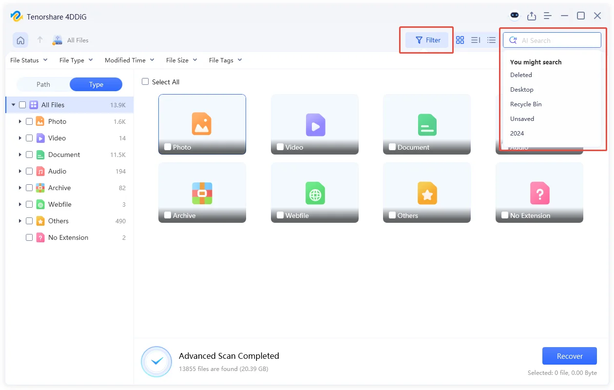 locate the files you want to recover