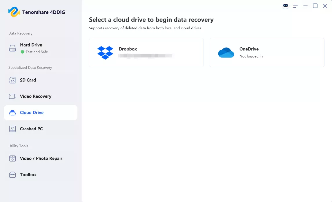 Select Cloud Drive in 4DDiG Data Recovery