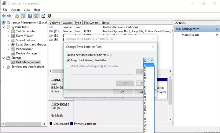 change or assign drive letter