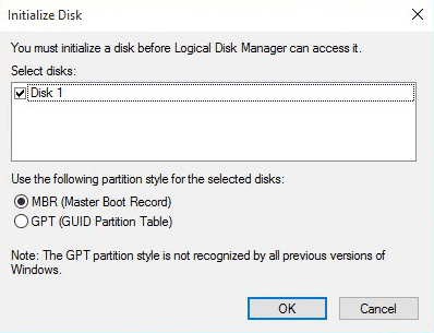 unable to initialize disk