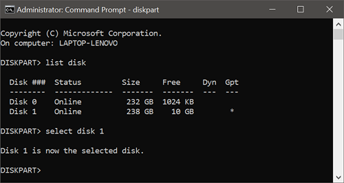 type list disk