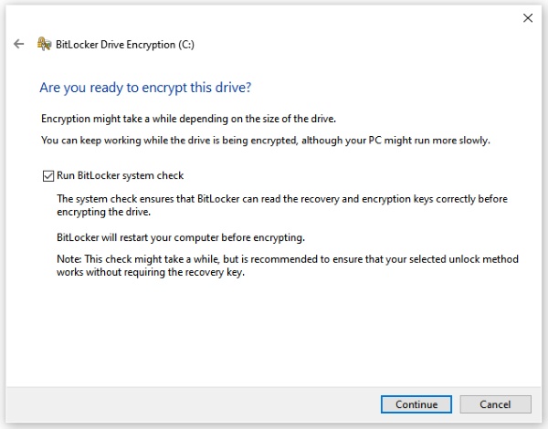 check run bitlocker system check