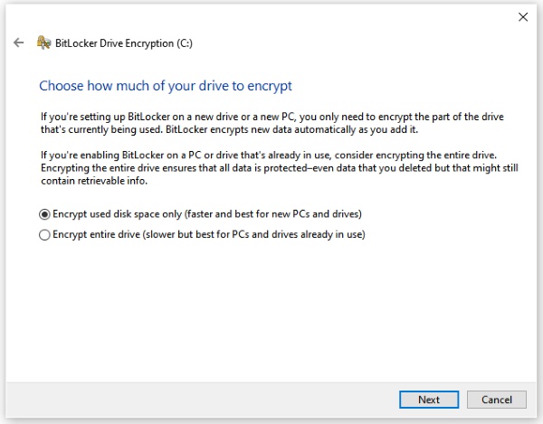 choose how much of your drive to encrypt