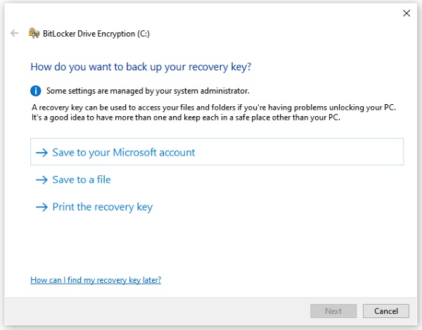 choose how to back up recovery key