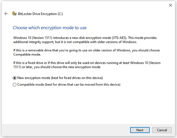 choose which encryption mode to use