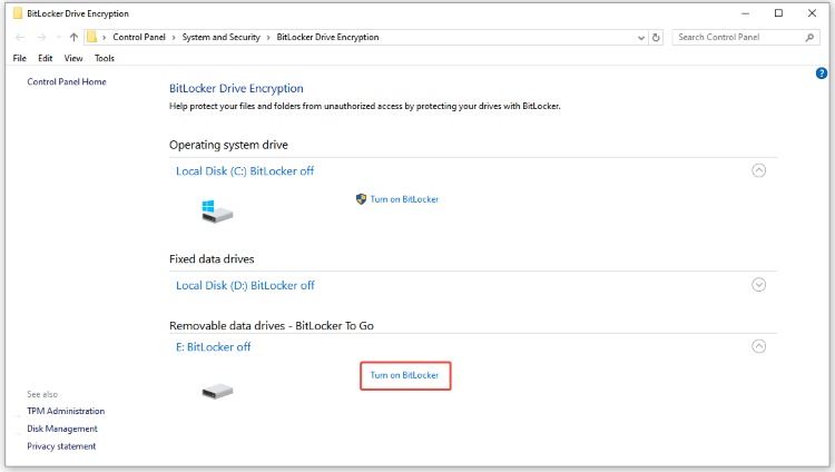 click turn on bitlocker external hard drive