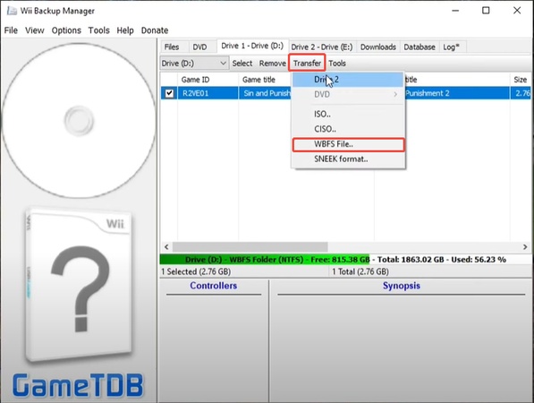 transfer rvz to wbfs with wii backup manager