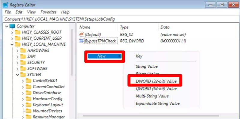 create 2 new dword values