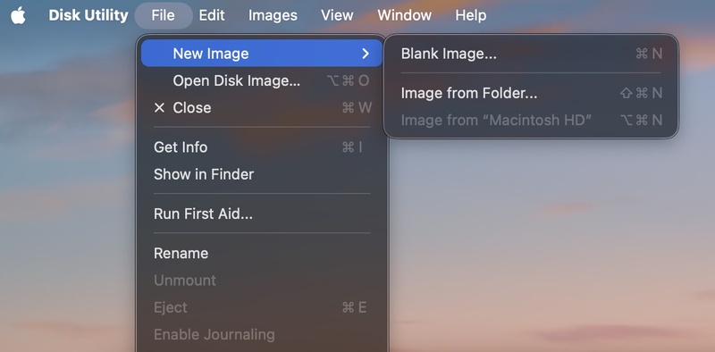 create a disk image on mac with disk utility