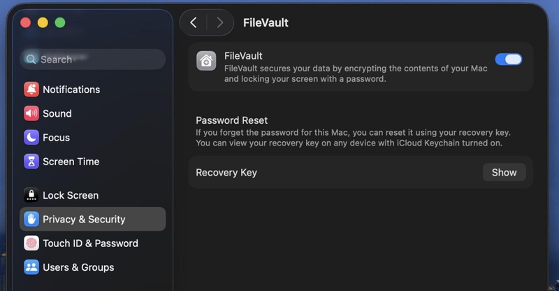 enable filevault on mac