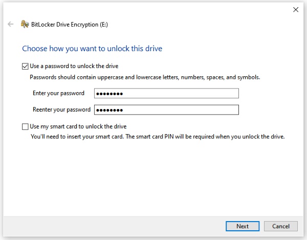 enter password for unlocking encrypted external hard drive