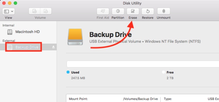 erase an external hard drive on mac