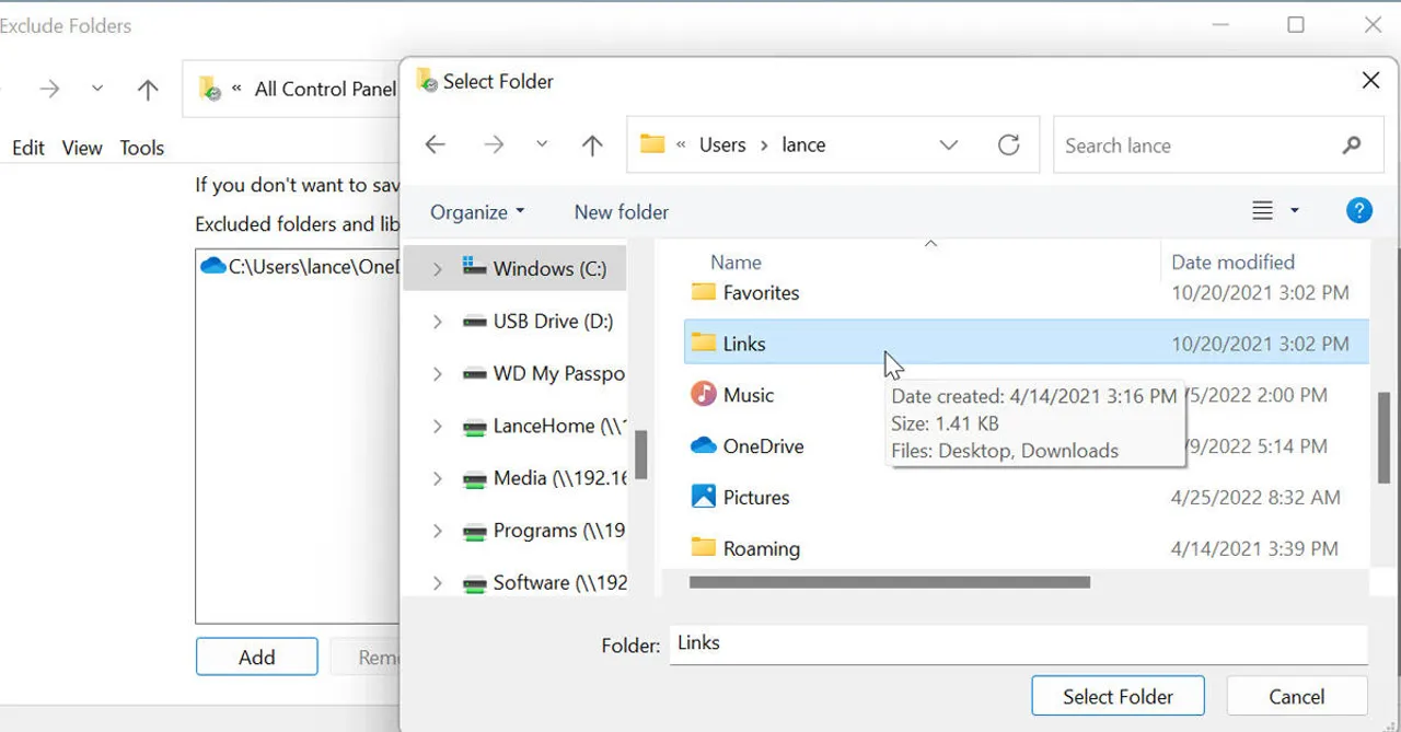 excluir carpetas de la copia de seguridad