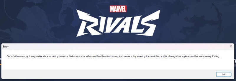 marvel rivals out of video memory