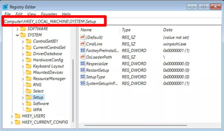 navigate to system setup