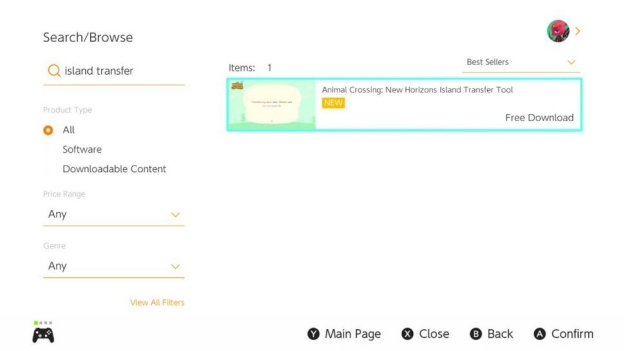 Herramienta de transferencia de Nintendo Switch Island