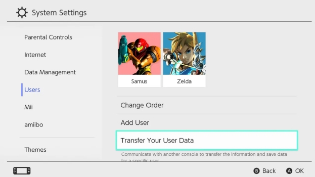 Nintendo Switch transfiere sus datos de usuario